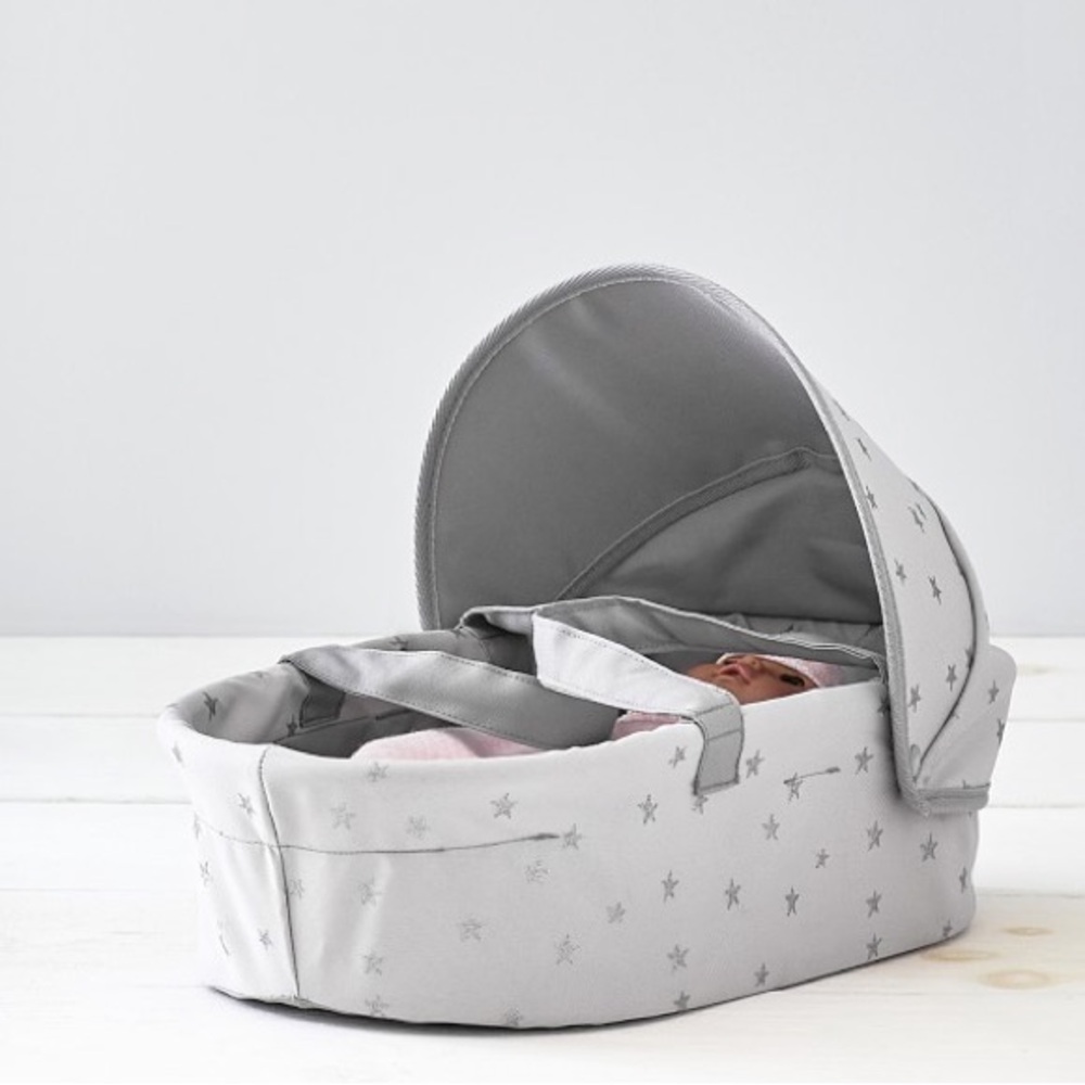 New Pottery Barn Kids Gray Stars Soft Doll Bassinet